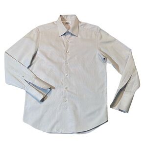 Fray mens 16 R light gray micro pattern French cuff luxury dress shirt EUC